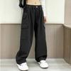 Kids Girls Stylish Clothing Elastic Waistband Cargo Wide Leg Long Pants for Daily Wear