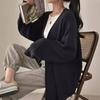 Autumn and winter simple solid color lazy loose casual versatile medium and long sweater jacket women's knitted cardigan