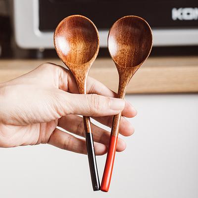 2 Stück Holzlöffel Naturholz Teelöffel Kaffeelöffel Kleiner Holz Reis Suppe Dessertlöffel für Kinder Paarlöffel Geschenk Tischgeschirr