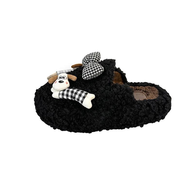 Cute Cartoon Puppy Hair Slippers Women Wear 2025 Autumn and Winter New Girl Heart Versatile Word Slippers Women