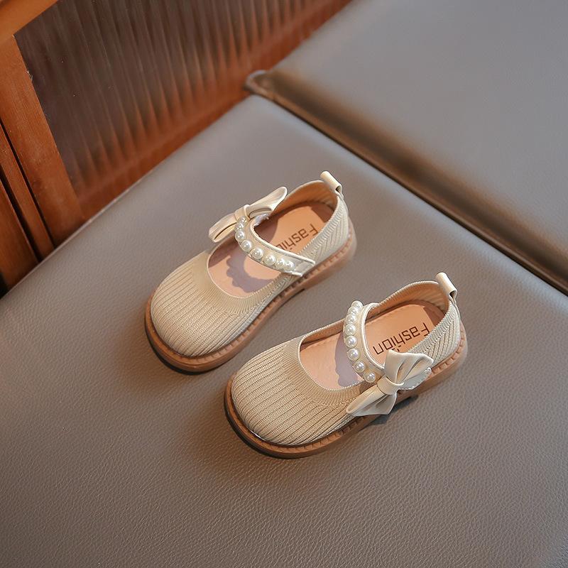 Children's single shoes 2025 spring new Korean version of girls' princess shoes fly-woven breathable soft-soled Velcro baby cloth shoes