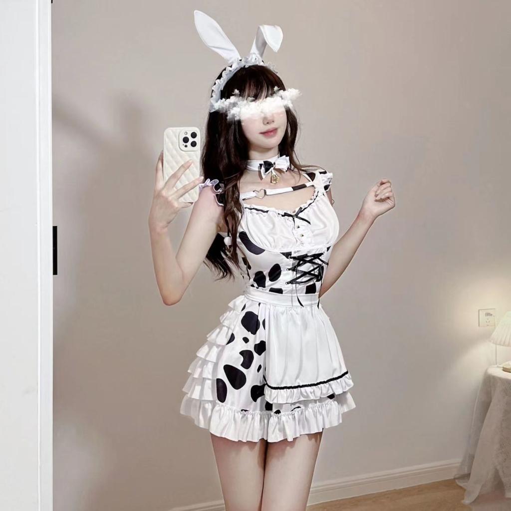 Sexy Lingerie Sexy Pink Cow Uniform Suit Bunny Maid Cosplay Pajamas
