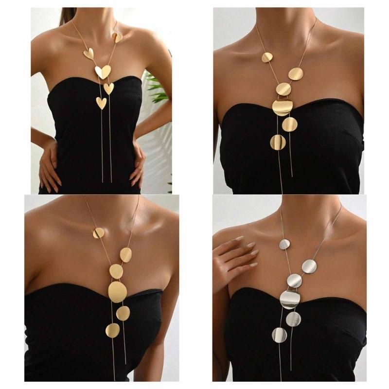 European And American Style Long Necklace  Large Round/Heart Pendant Neck Chain for Women Simple and Elegant Designing