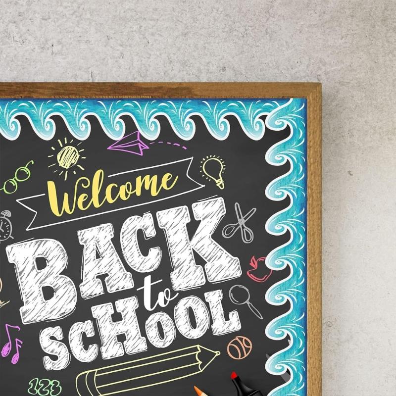 15m Niebieska Falowana Dekoracyjna Krawędź Tablicy Ogłoszeń Samoprzylepna Naklejka Krawędź Tablicy Ogłoszeń do Szkoły