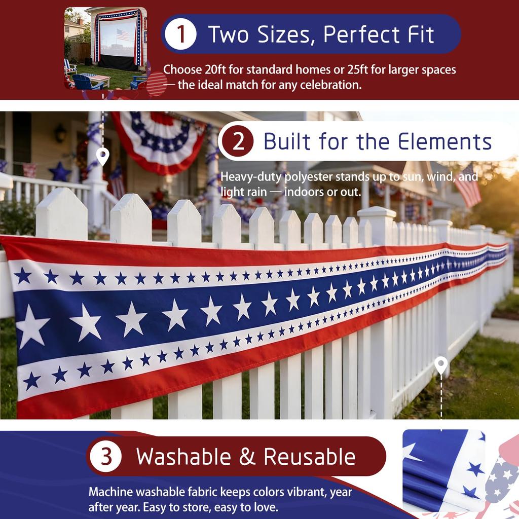 Patriotic Banner Decorative Streamer with Star Pattern for Outdoor and Indoor Festive Event Decoration Fourth of July Memorial Day Party Supplies