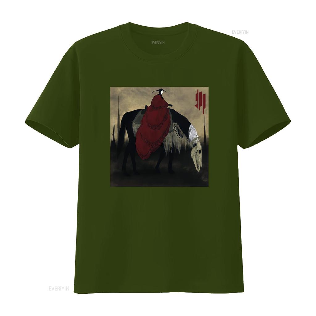 Skrillex Quest For Fire Premium T Shirt Unique Gothic Design with Mysterious Rider and Skull Horse Print Vintage Washed