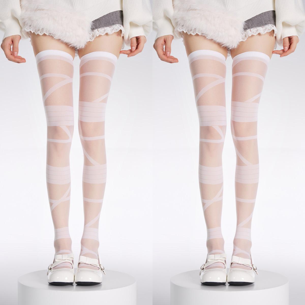 1/2 Paar Jk Lolita Ultra Dünne Strümpfe Damen Bandage-Stil Lolita Überknie Lange Socken Y2K One Size white