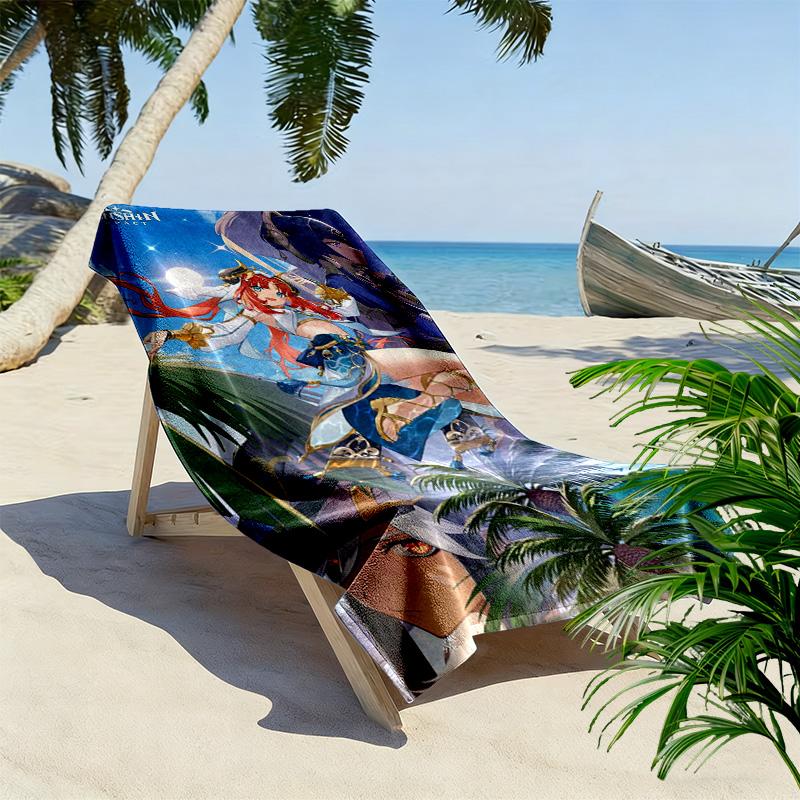 Genshin Impact Poster Print Beach Towel, Large Soft Quick Dry Towel for Beach Camping Swimming