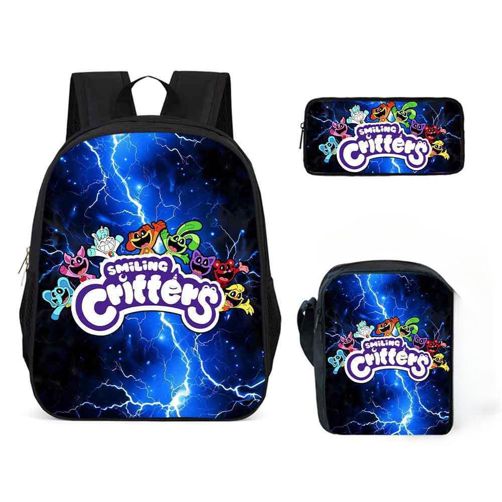 Lachende Critters Schultasche Dreiteiliges Set Cartoon Rucksack Umhängetasche Federmäppchen Lachende Critters