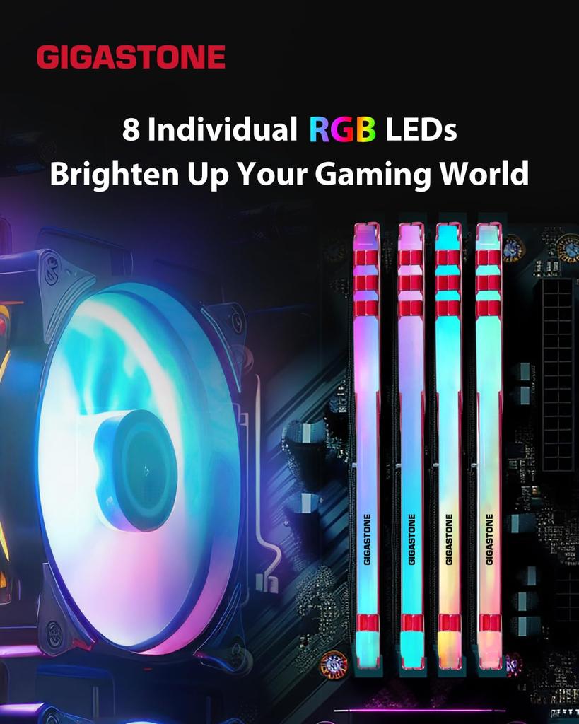 GIGASTONE Game TURBO 16GB x 4 DDR4 3600MHz CL Intel XMP AMD Ryzen UDIMM Unbuffered Gaming Desktop Memory Module Red (64GB Kit) PC4-28800 18-22-22-42,