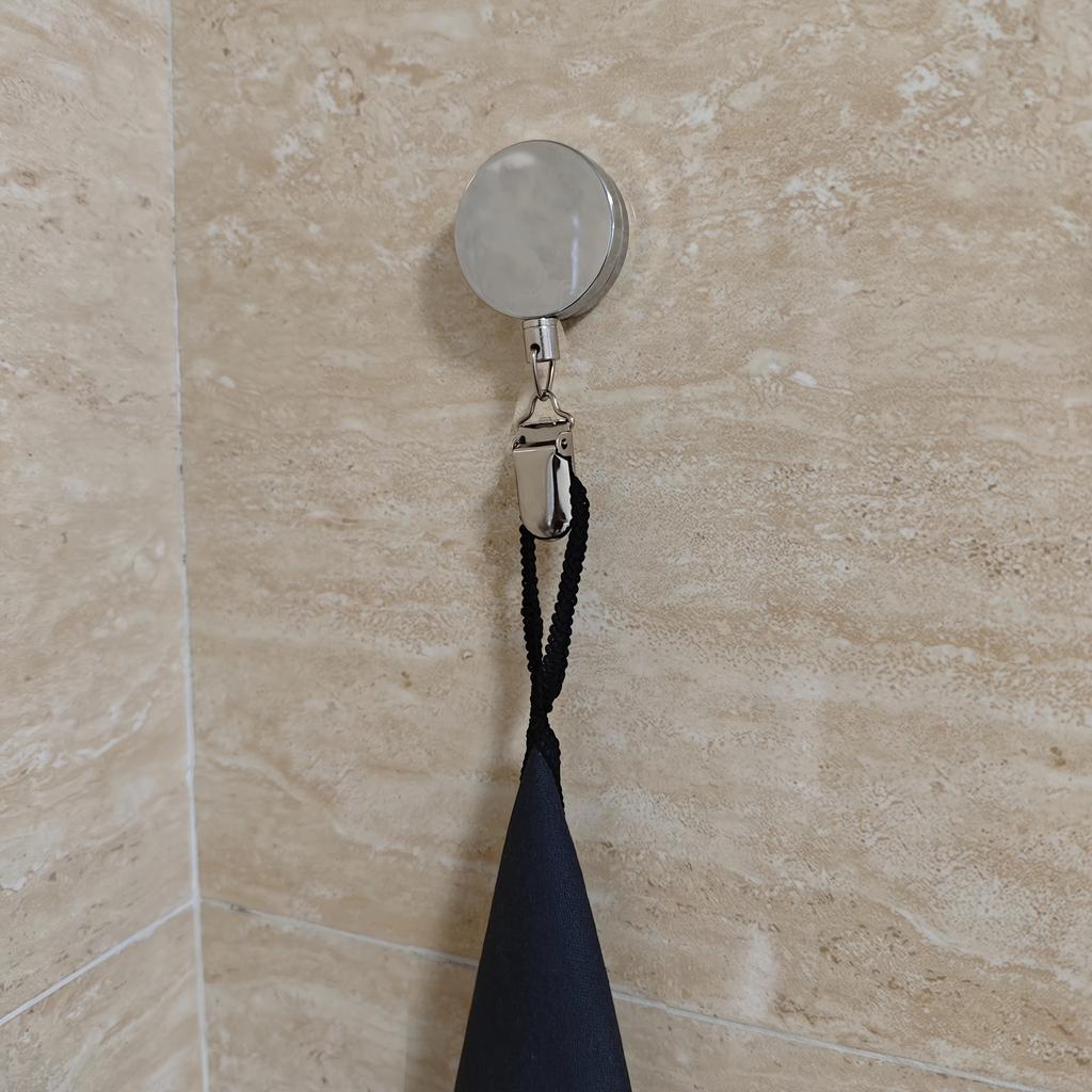 Wire Easy Pull Non-Punch Towel Clip, Double-Sided Adhesive Key Hook Anti-Lost Retractable Buckle Can Be Applied to Multiple Scenes