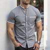 New Men Summer Short Sleeve Fashion Stand Collar Shirt Men Pure Color Casual Shirt