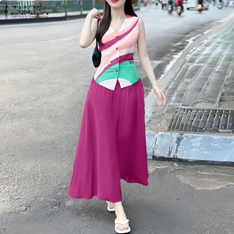 ZANZEA Damen Ärmellos Print Tanktops und Röcke Sommer Zweiteiler Anzugsets