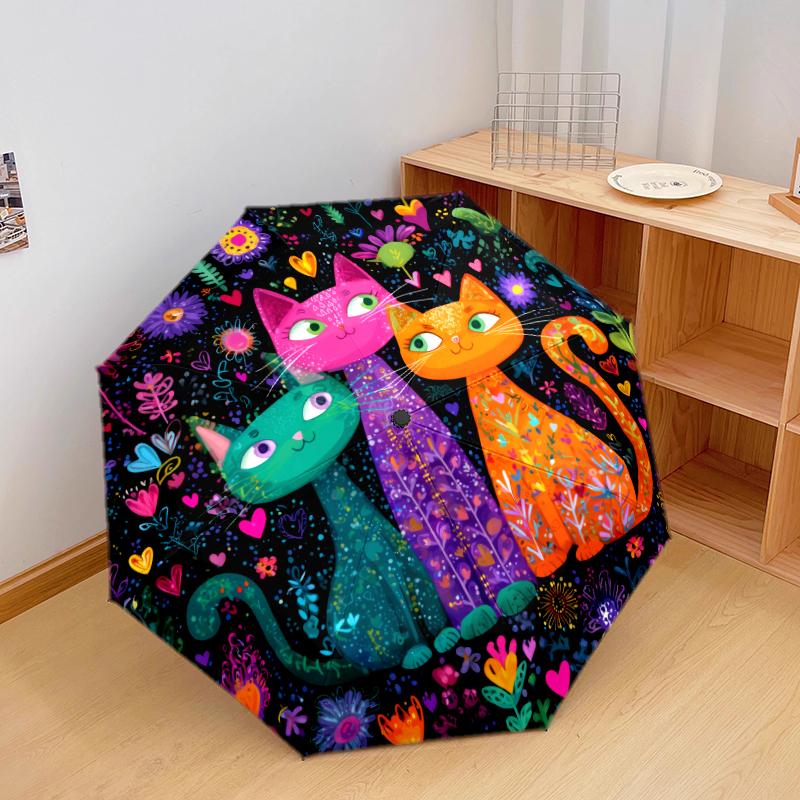 1 PC Automatic Folding Umbrella - Beautiful cat Pattern, Portable & Foldable Design with 8 Ribs, Christmas Birthday Gifts