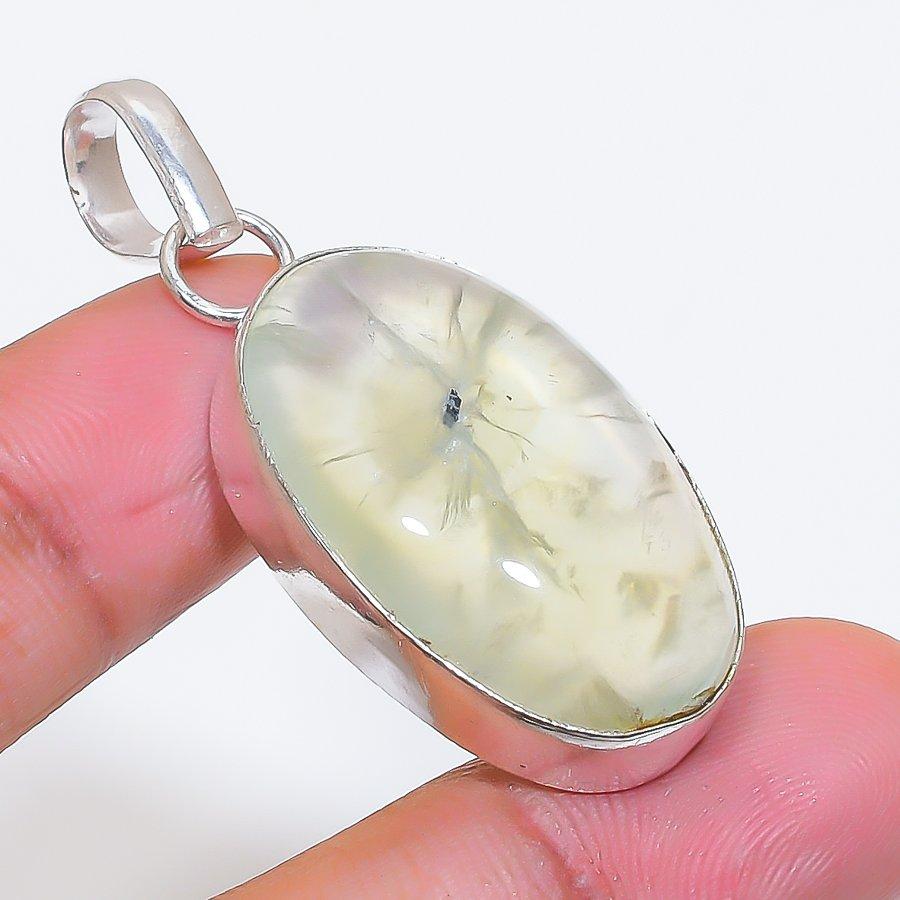 Natural Prehnite Gemstone 925 Sterling Silver Jewelry Pendant 1.97" ZS-1268