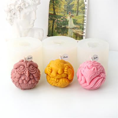 Round Ball Animal Silicone Candle Mold DIY Round Tiger Owl Fox Shapes Homemade Scented Candle Gypsum Soap Home Decor