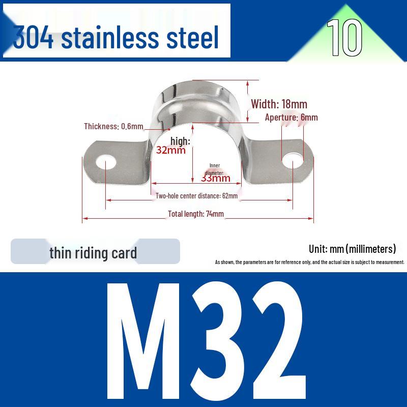304 Stainless Steel U-Bolt Pipe Clamp Bracket - Pipe & Hose Clip Snap-on Hoop