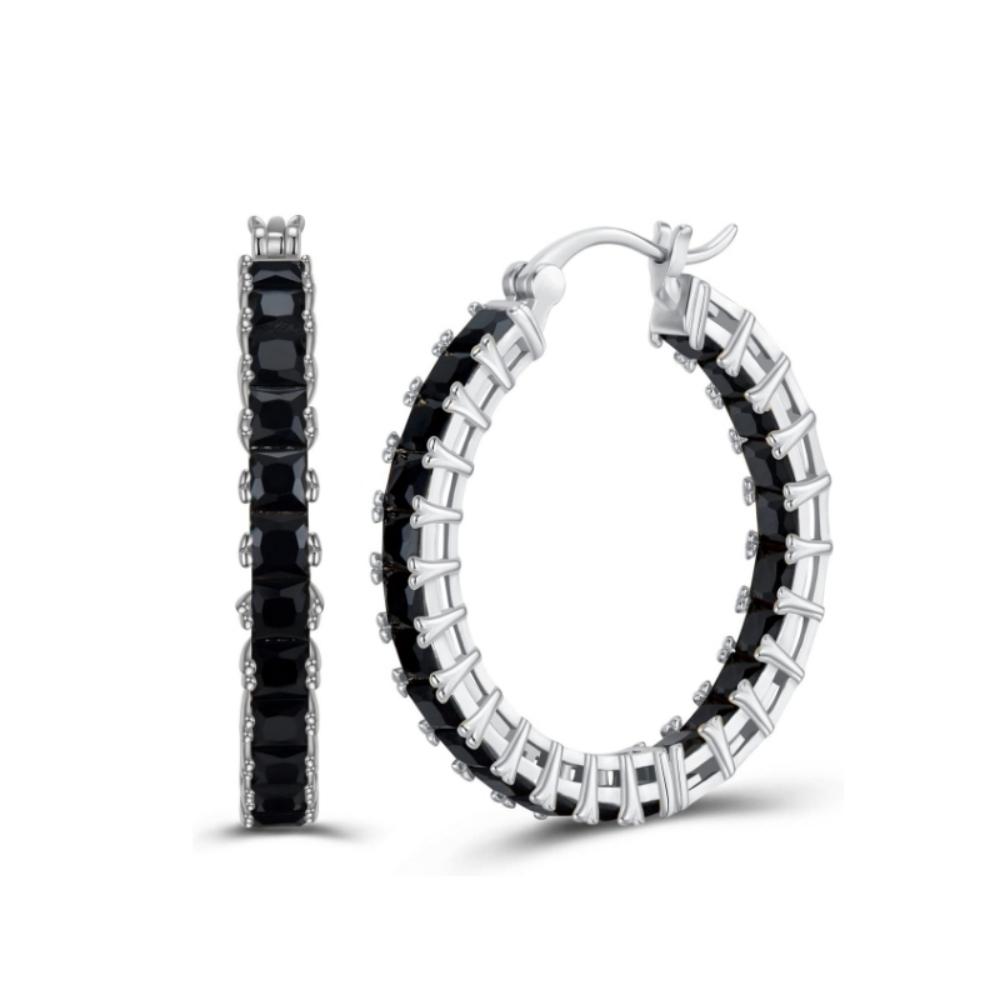 Black Awn New Classic Silver Color Round Trendy Spinel Engagement Hoop Earrings for Women Jewelry I181