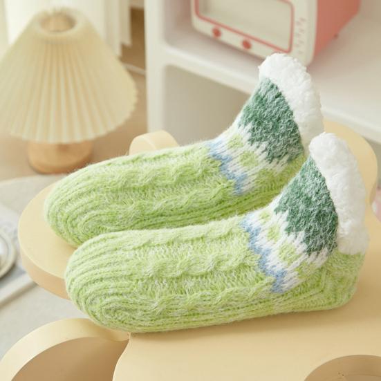 Knitted Slipper Socks Fluffy Winter Ankle Socks with Grips Non Indoor Warm Socks Slip Low Cut