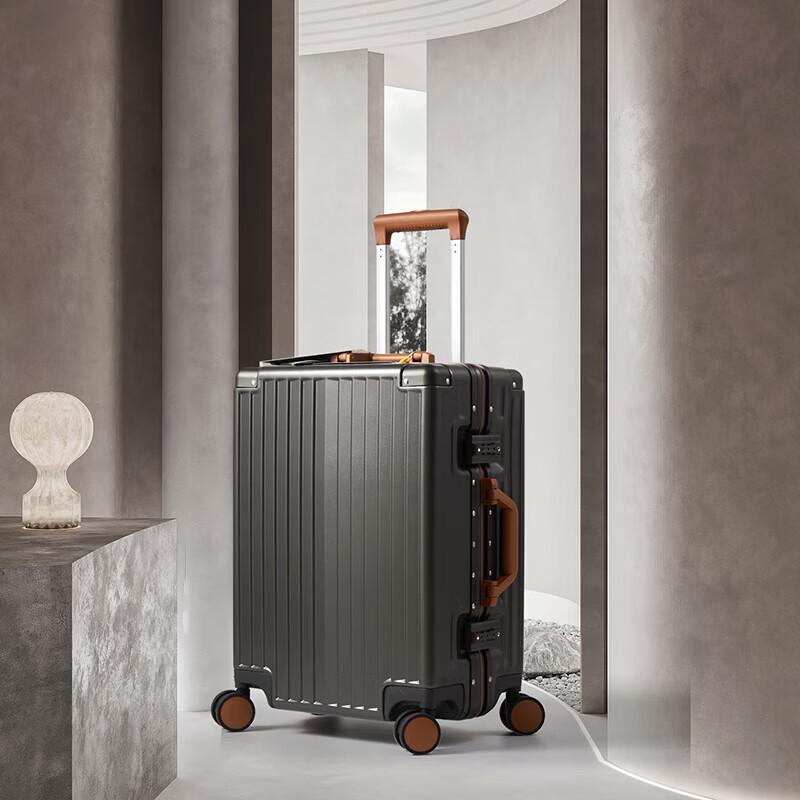 ZMN Classic Vertical Stripe Aluminum Frame Carry-On Suitcase