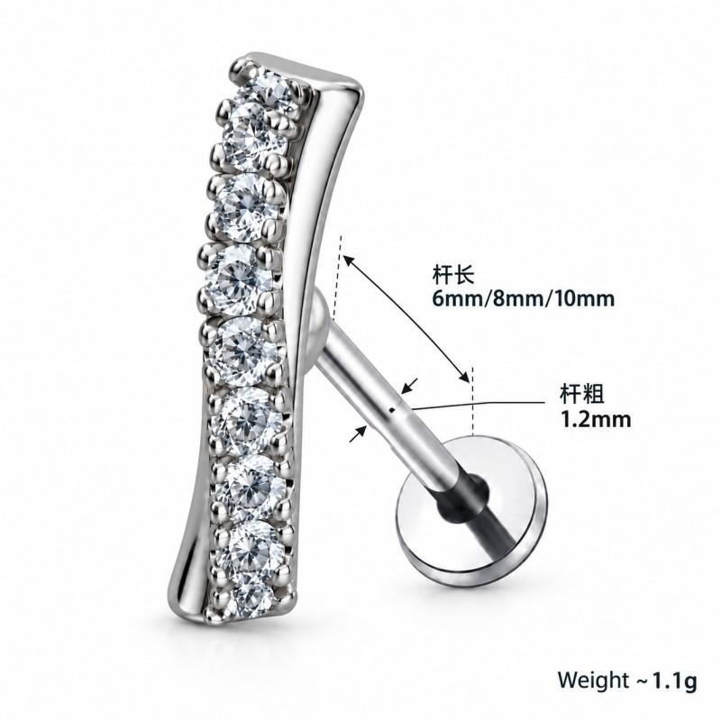 Stainless Steel Lip Ring Threaded Leaf Piercing Jewelry Micro Paved Zircon Minimalist Design