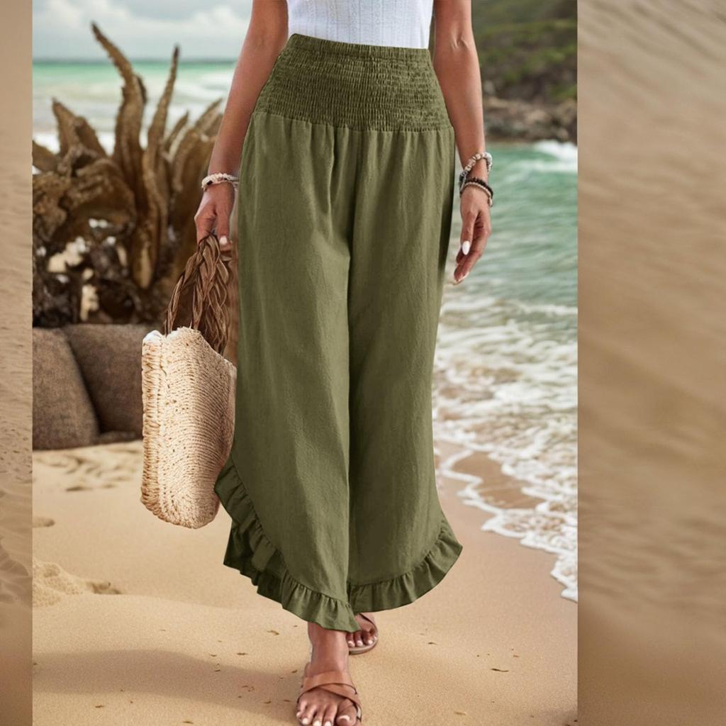 Women's Color Elastic Waist Slim Casual Pants Loose Pant Length