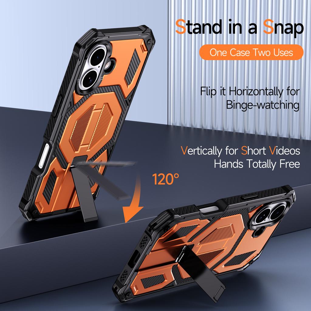 For iPhone 17 Magnetic Case Rotating Kickstand PC + TPU Shockproof Drop-proof Phone Cover