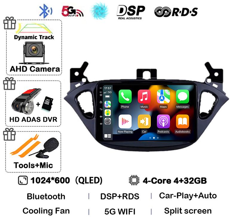 Android 14 Carplay Auto WIFI+4G For Opel Corsa E 2015-2019 For Opel Adam 2013-2016 Car Radio GPS Multimedia Video Player Stereo