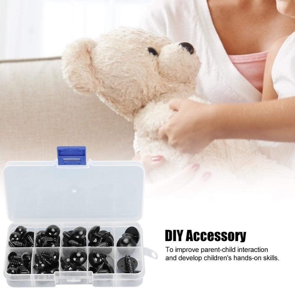 52pcs 12-20MM DIY Bear Eyes Black Doll Safety Eyes Doll Making Toy Screw Eyes Educational Toy