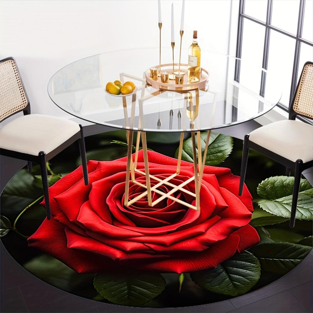 Romantic Red Rose Round Area Rug, Soft Non-Slip Machine Washable Floor Mat for Living Room Bedroom Chair Game Room Decor