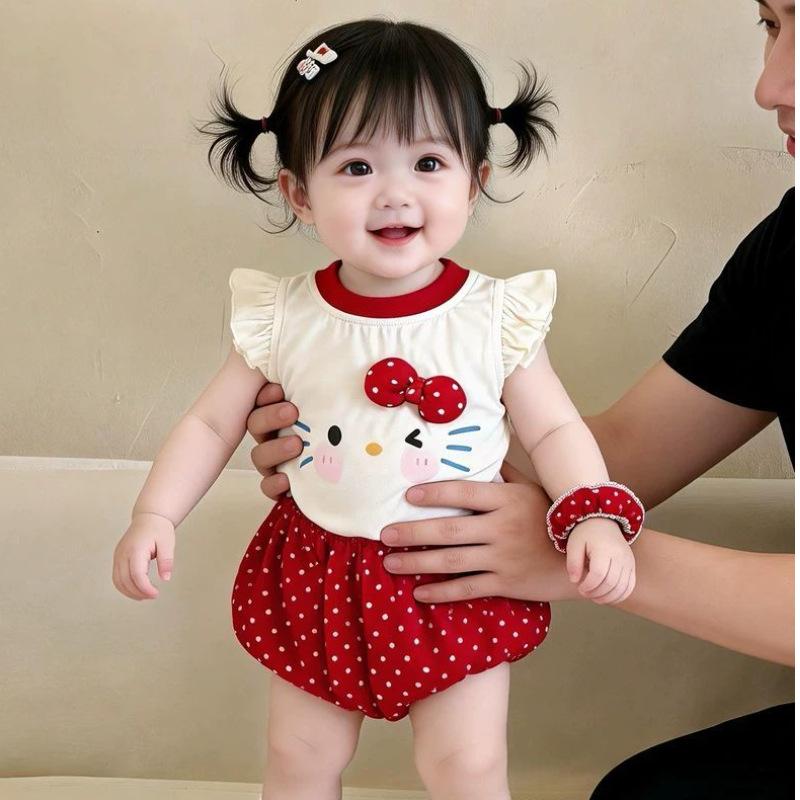 Cute Cartoon Summer Outfit Set For Baby Girls Stylish Two Piece Clothes For Infants And Toddlers Fashionable Seasonal Wear