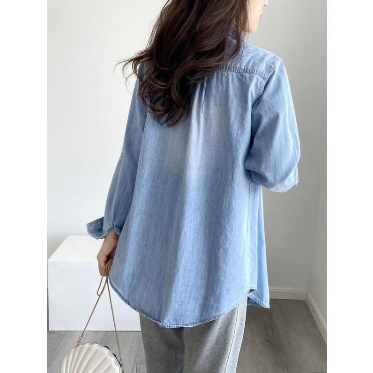 Fashionable Shirt Women Mid Length Cotton Korean Style Loose Fit Long Sleeve Blouse Spring Autumn Outerwear