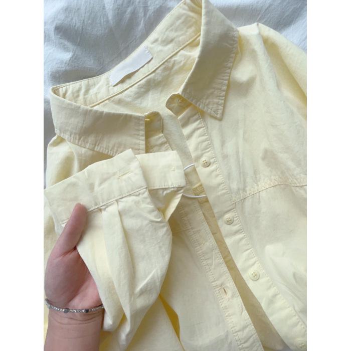 Cárdigan Camisero de Manga Larga de Algodón Puro Azul para Mujer - Estilo Francés Fino para Primavera, Otoño, Verano