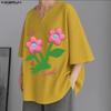 INCERUN Oversized Men Round Neck Short Sleeve 3D Flower Print Stitching Casual Rib T-shirts Tops