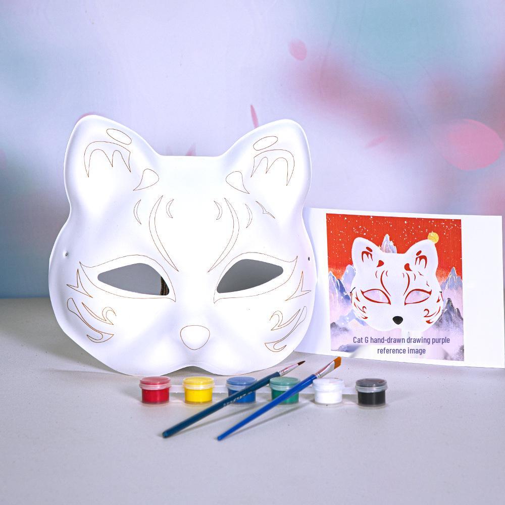 DIY White Peking Opera Fox Mask: Blank Paper Pulp for Kids To Paint