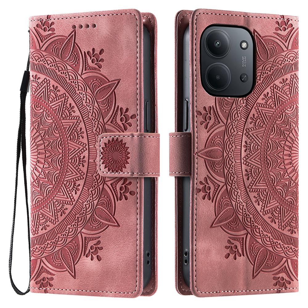 For Xiaomi Redmi 15C 4G (EU) (173mm) Case Imprinted Totem Skin Feel Wallet Leather Phone Cover with Hand Strap
