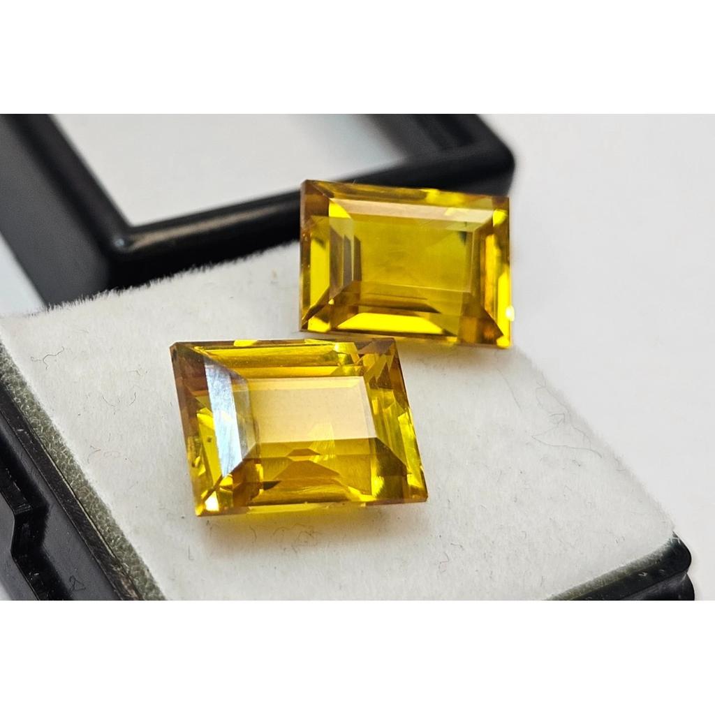 Fabulous Natural Sapphire Yellow Earring 13-14 Ct Baguette Cut Pair Gemstone