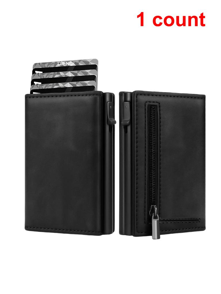 Automatic Pop Up Business Card Holders ID Card Holder Wallets Men Luxury Short Metal Minimalist Wallet Card Storage Bag Purse