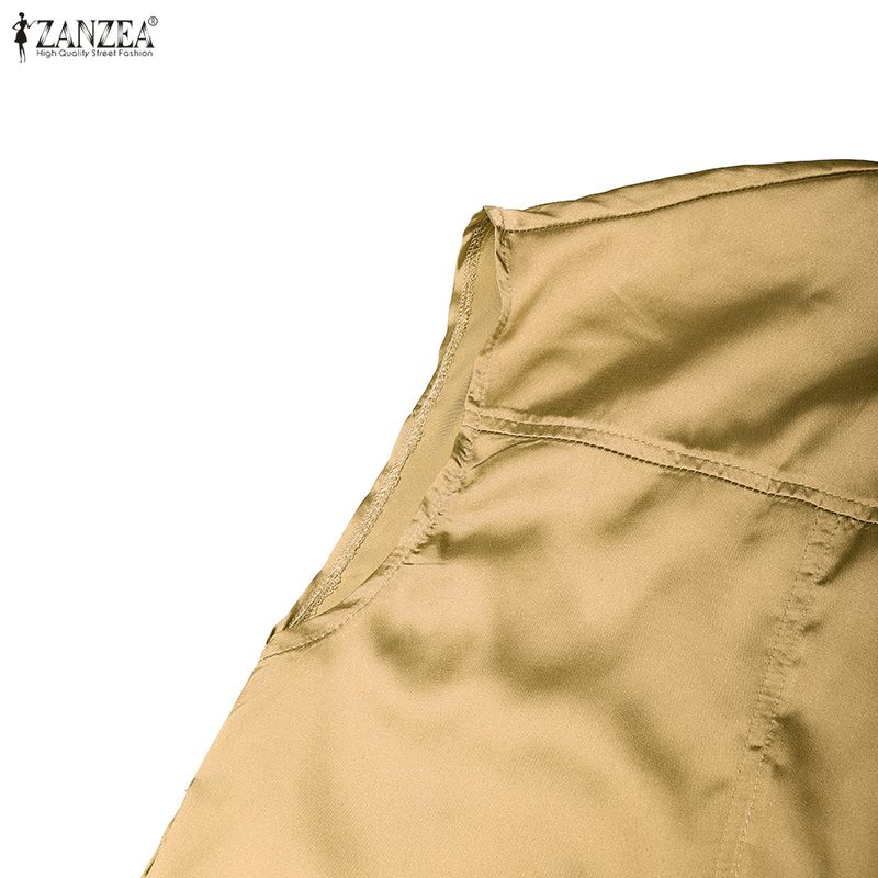 ZANZEA Women Casual Round Neck Solid Color Loose Short Sleeve Dress
