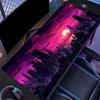 Large Gaming Mouse Pad Synthwave City Print Stitched Edges Non Slip Rubber Base For Gamer Laptop Office Workstation
