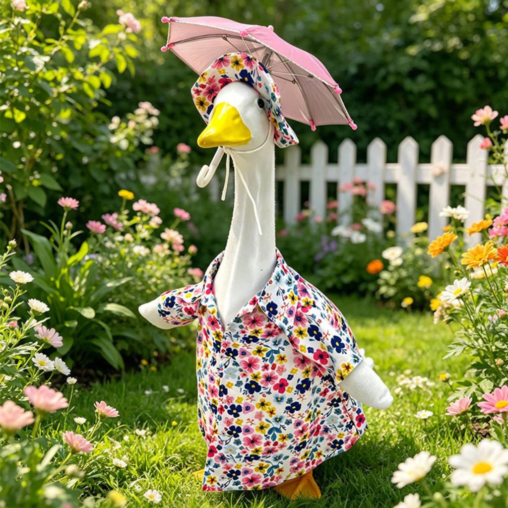 Floral Pattern Porch Dress Set for Geese Includes Dress Hat and Umbrella Suitable for Outdoor Use and Display Purposes Only