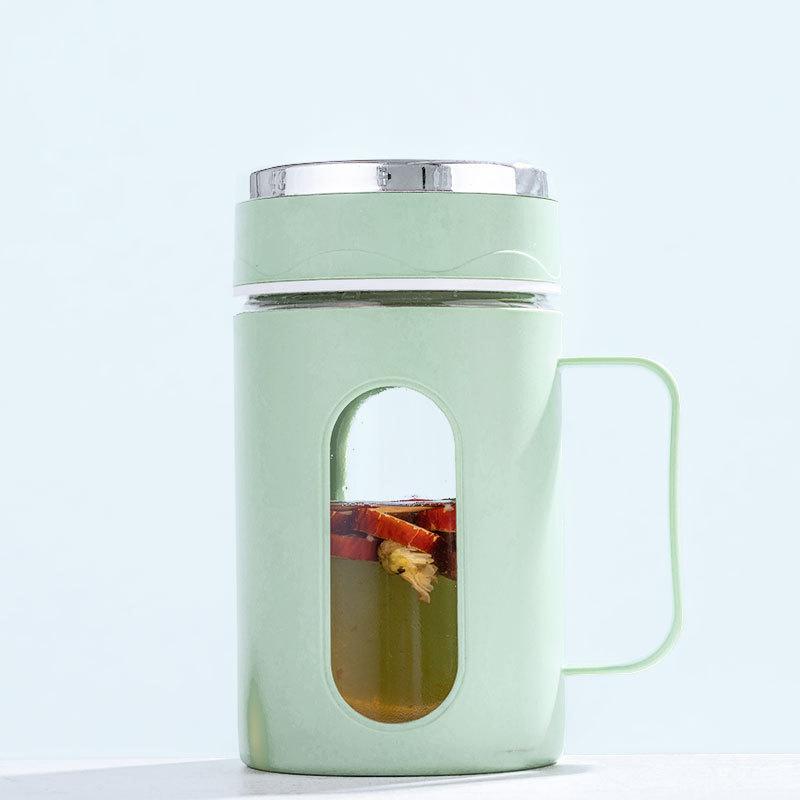 1Pieces Double Insulated Handle Glass Teacup Office Tea Cup With Handle Coffee Cup With Lid Tumbler Outdoor tableware