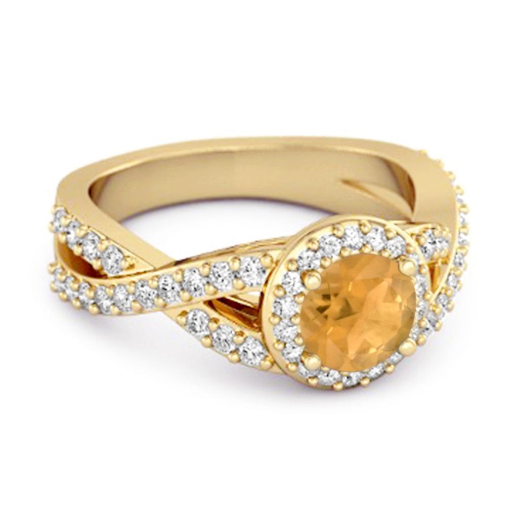 Citrine Halo Accents Ring - 925 Sterling Silver Gold Vermeil