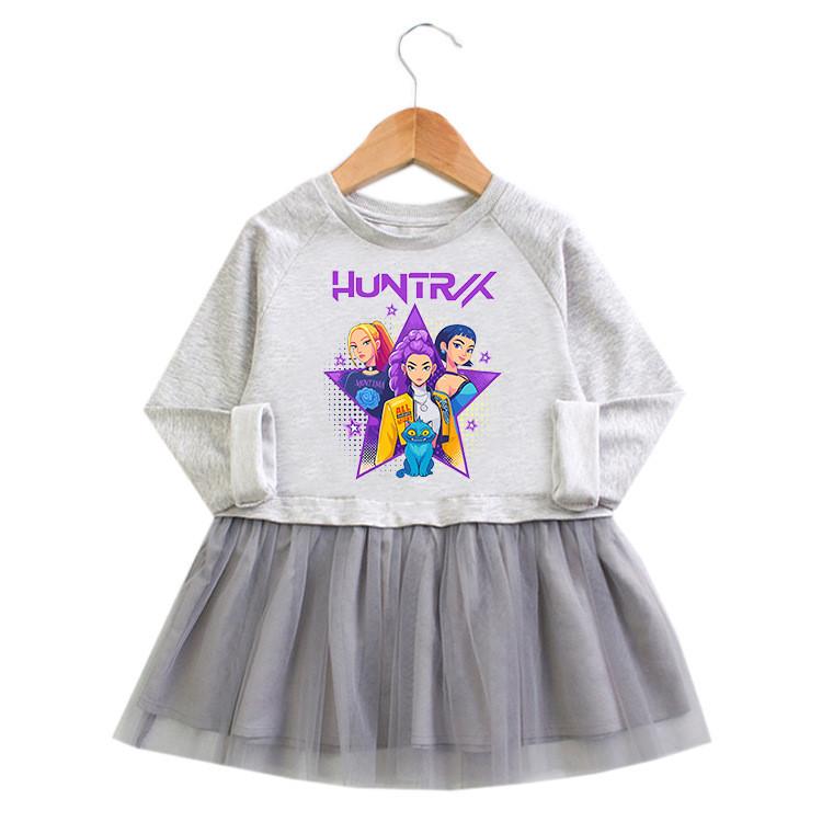 Girls Kpop Rumi Zoey Mira Hunters Print Regular Pleat Mesh Dress