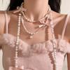 Elegant Multi Layered Pearl Ribbon Bow Layered Tassel Necklace Niche Sweet Drape Neck Chain Trendy Necklace Jewelry Accessories
