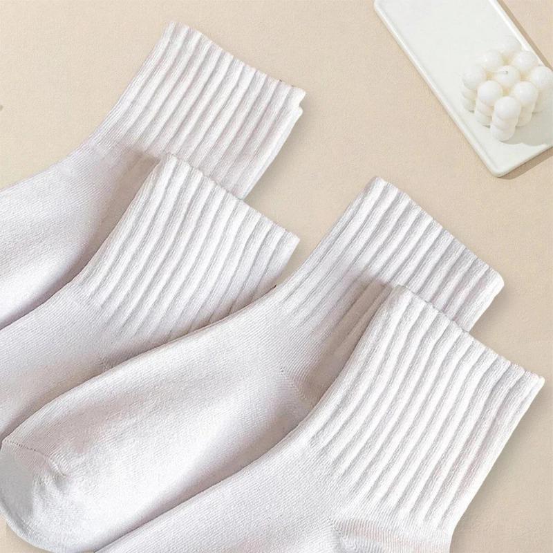 10 Paar Damen Einfarbig Rundhals Socken Schlicht Vielseitig Modisch Leicht Weich Atmungsaktiv Lässig Mittelang Socken