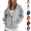 Women’s Casual Loose Fit Fleece Lined Hoodie Zip Up Sweatshirt Long Sleeve Drawstring Hooded Jacket with Pockets