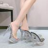 Women Rivet Crystal High Thin Heel Sandals Transparent Platform Slide Sandals for Office Wedding Party Banquet Nightclub Pub OL