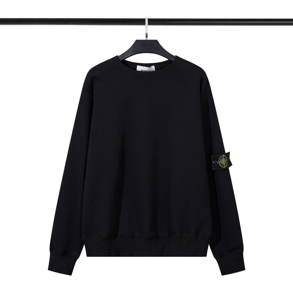 Unisex jednobarevná mikina s kulatým výstřihem, nášivkou a dlouhým rukávem