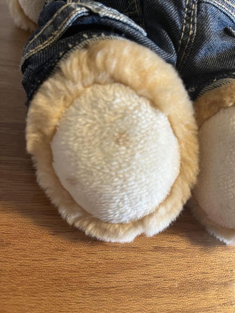 [USED] Steiff denim overalls and a stuffed Steiff teddy bear, Louis Bear.